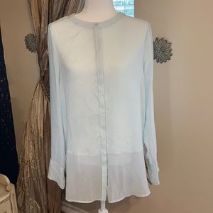 Mango Pale Aqua Button Down Blouse Tunic Sz Large